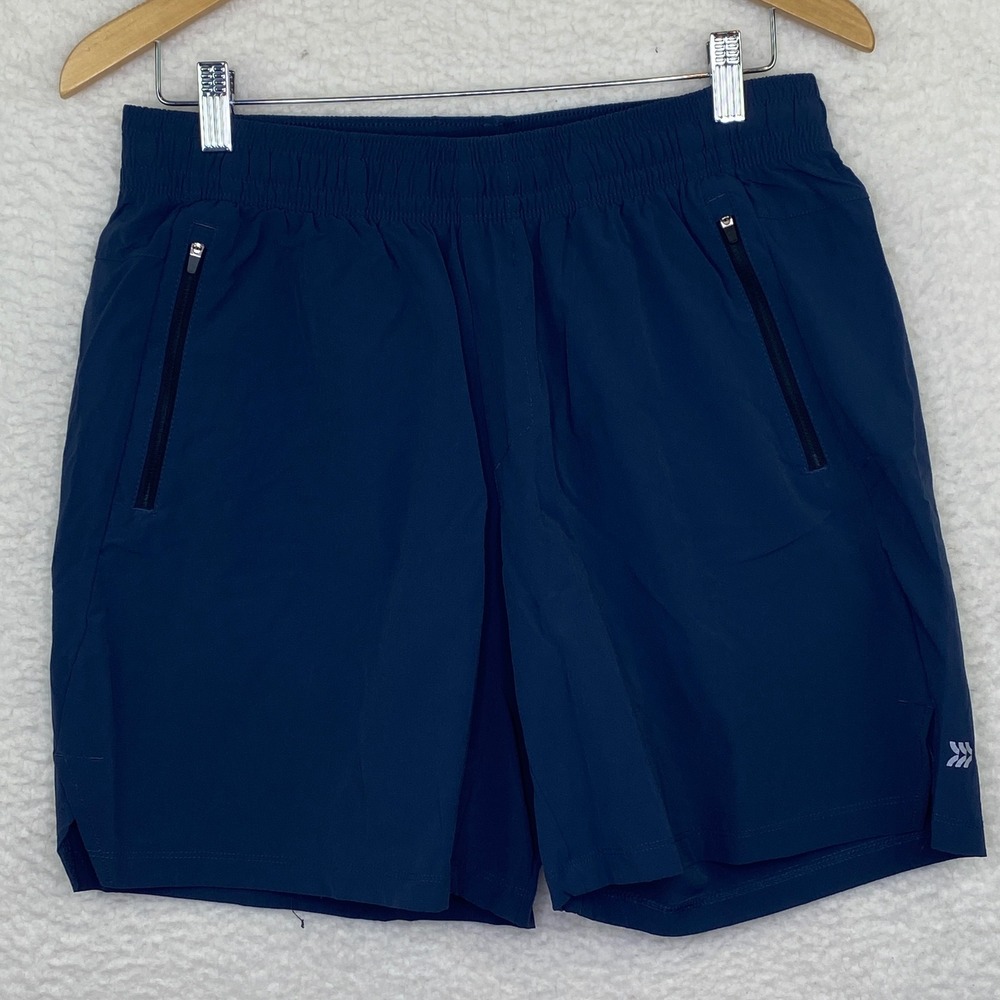 All in Motion Mens Navy Blue Athletic Shorts Zipper Pockets Workout Gym M Medium